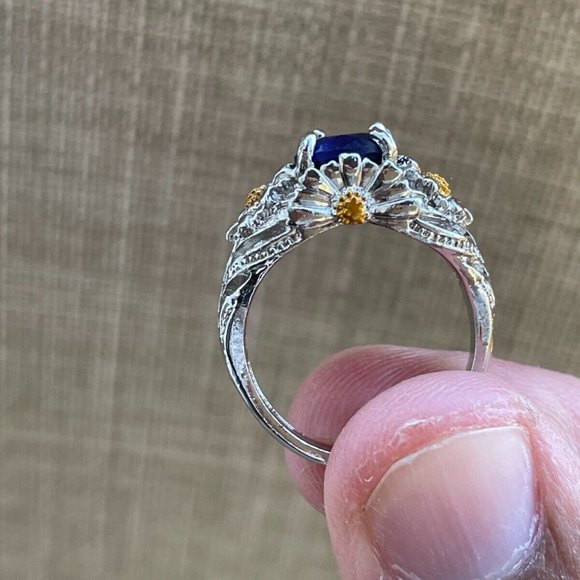 Women Rings Fashion Faux Blue Stone Silver/Gold Tone Fancy Jewelry Rings Size 10 - Picture 12 of 12